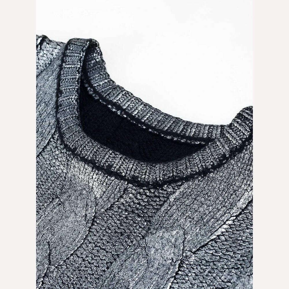 KIMLUD, Chic Twist Fashion Hot Silver Knitted Sweaters Women O Neck Long Sleeve Loose Pullover Sweater Autumn 2023 Midi Streetwear Tops, KIMLUD Womens Clothes