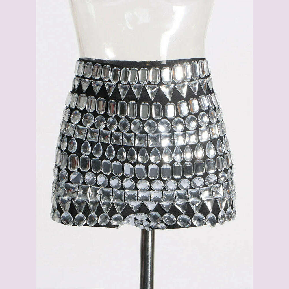 KIMLUD, CHICEVER Patchwork Diamond Shorts For Women High Waist Fashion Spliced Zipper Slimming Colorblock Summer Bodycon Skirt Female, BLACK / S, KIMLUD APPAREL - Womens Clothes