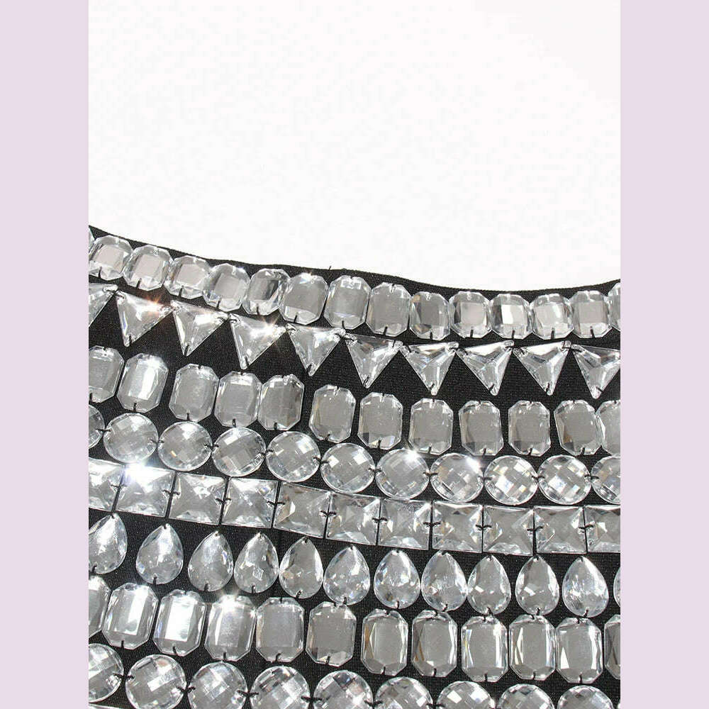 KIMLUD, CHICEVER Patchwork Diamond Shorts For Women High Waist Fashion Spliced Zipper Slimming Colorblock Summer Bodycon Skirt Female, KIMLUD Womens Clothes