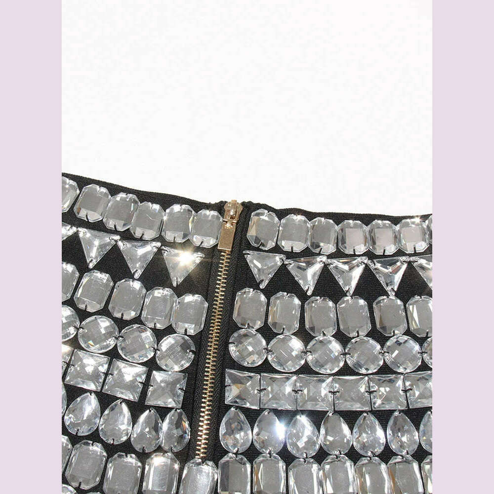 KIMLUD, CHICEVER Patchwork Diamond Shorts For Women High Waist Fashion Spliced Zipper Slimming Colorblock Summer Bodycon Skirt Female, KIMLUD Womens Clothes