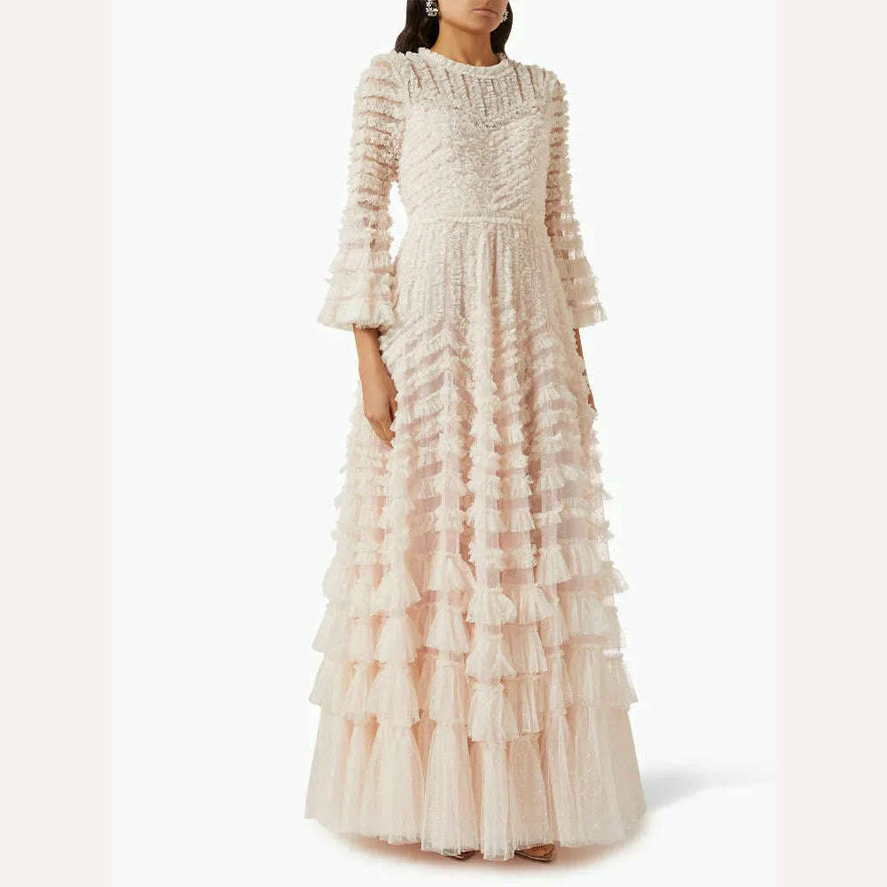 CHICEVER Spliced Patchwork Mesh Dresses For Women Round Neck Flare Sleeve High Waist Autumn Casual Loose A Line Dress Female New CHICEVER Spliced Patchwork Mesh Dresses For Women Round Neck Flare Sleeve High Waist Autumn Casual Loose A Line Dress Female New