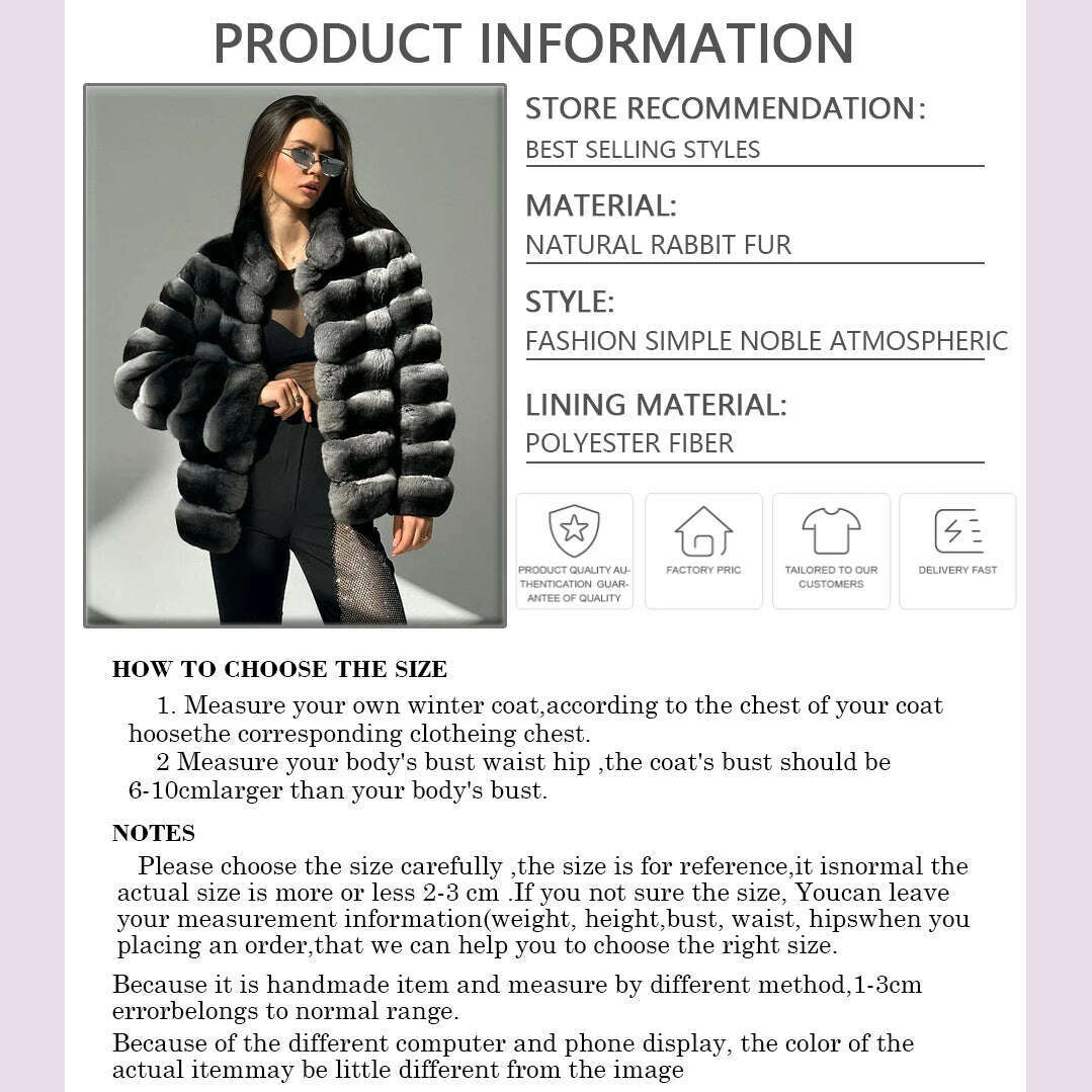 KIMLUD, Chinchilla Fur Coats Real Rex Rabbit Fur Jacket With Stand Collar Short Fur Coat Women Warm Winter Outerwear, KIMLUD Womens Clothes