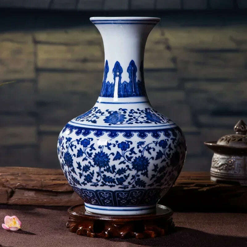 KIMLUD, Chinese Jingdezhen Blue White Porcelain Ceramic Vase Ornaments Desktop Crafts Smooth Surface Home Decoration Furnishing Articles, KIMLUD Womens Clothes