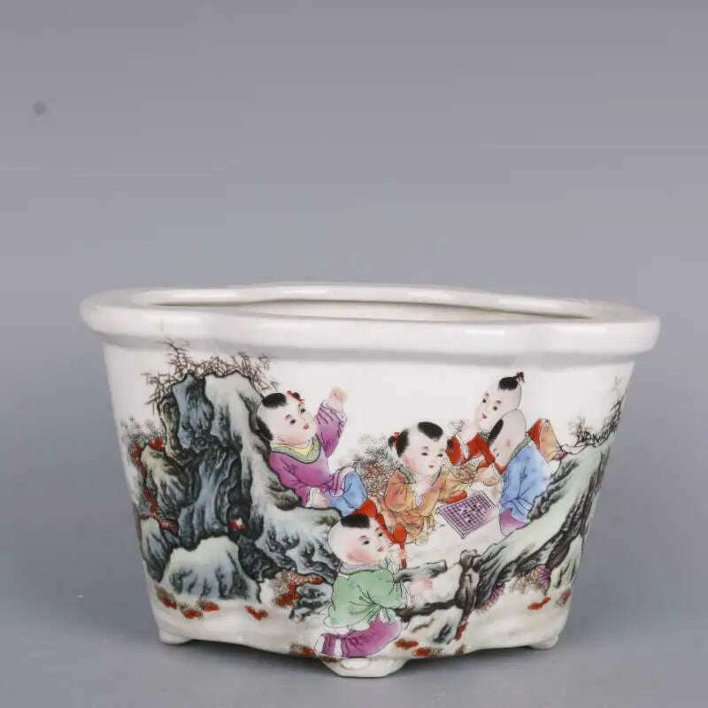 Chinese Jingdezhen Famille Rose Porcelain Figure Story Design Flowerpot 7.8 inch Pattern Sent Randomly - KIMLUD