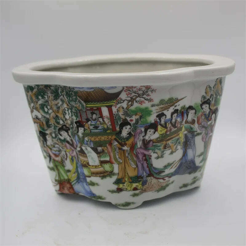 Chinese Jingdezhen Famille Rose Porcelain Figure Story Design Flowerpot 7.8 inch Pattern Sent Randomly - KIMLUD