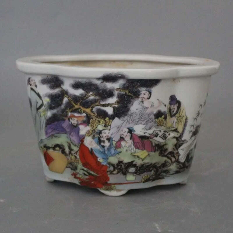 Chinese Jingdezhen Famille Rose Porcelain Figure Story Design Flowerpot 7.8 inch Pattern Sent Randomly - KIMLUD