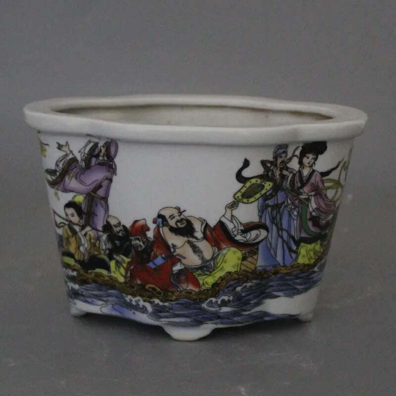 Chinese Jingdezhen Famille Rose Porcelain Figure Story Design Flowerpot 7.8 inch Pattern Sent Randomly - KIMLUD