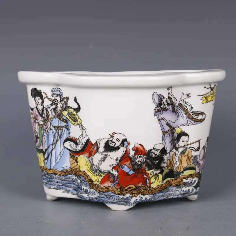 Chinese Jingdezhen Famille Rose Porcelain Figure Story Design Flowerpot 7.8 inch Pattern Sent Randomly - KIMLUD