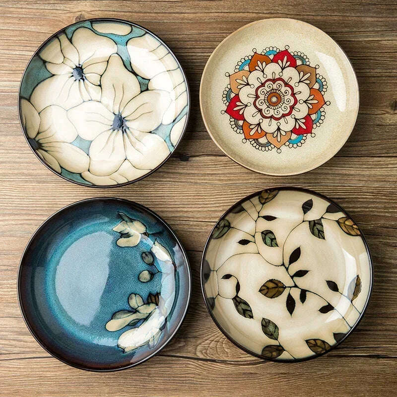 Chinese-style ceramic deep plate household salad plate disc personality plate creative old-fashioned hand-painted tableware - KIMLUD