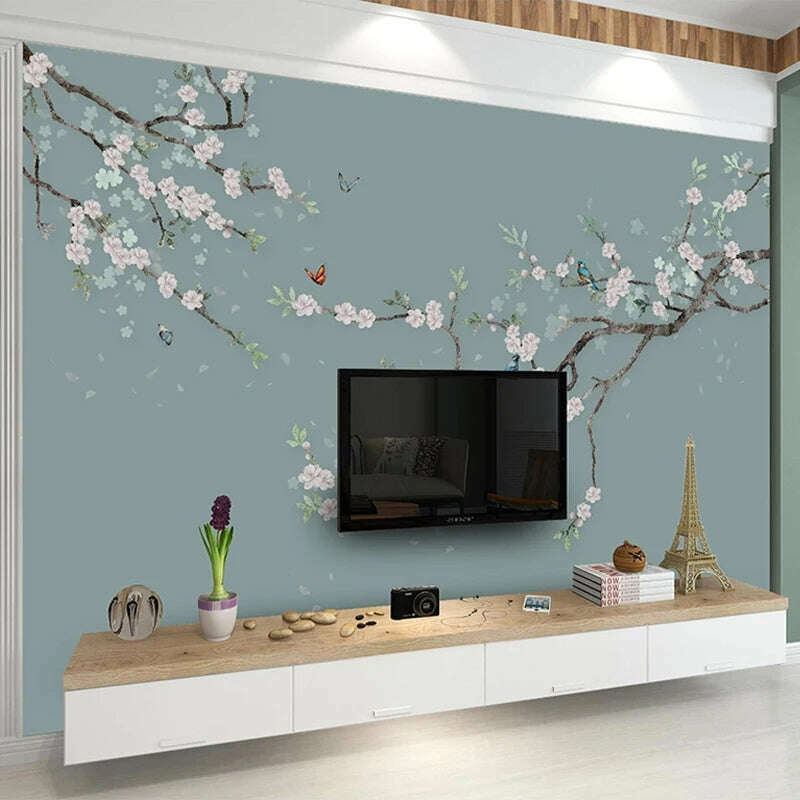 Chinese Style Hand Painted Flower And Bird Sofa TV Background 3D Photo Wallpaper Modern Bedroom Living Room Mural Wall Covering - KIMLUD