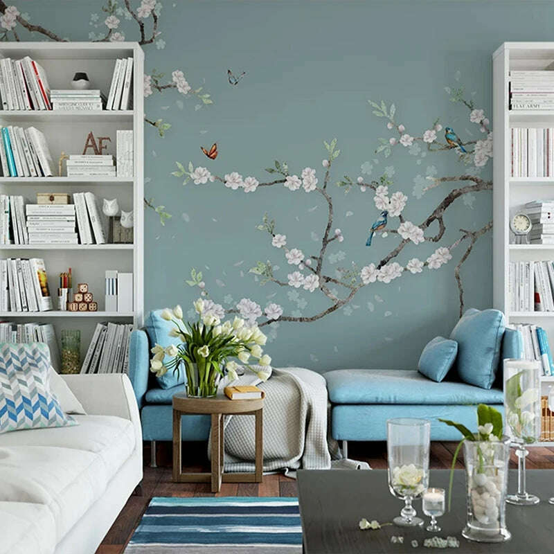 Chinese Style Hand Painted Flower And Bird Sofa TV Background 3D Photo Wallpaper Modern Bedroom Living Room Mural Wall Covering - KIMLUD