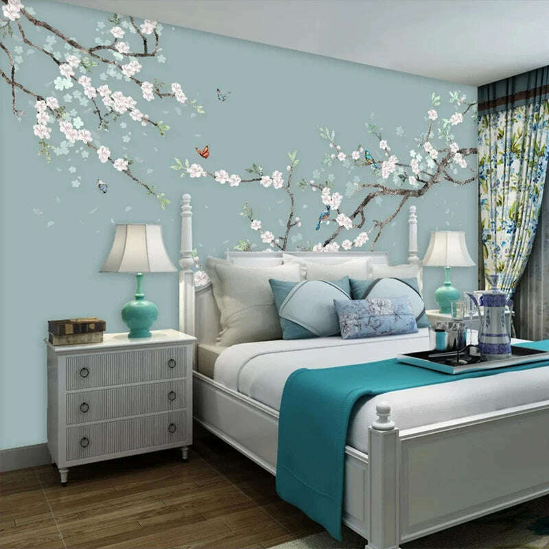 Chinese Style Hand Painted Flower And Bird Sofa TV Background 3D Photo Wallpaper Modern Bedroom Living Room Mural Wall Covering - KIMLUD