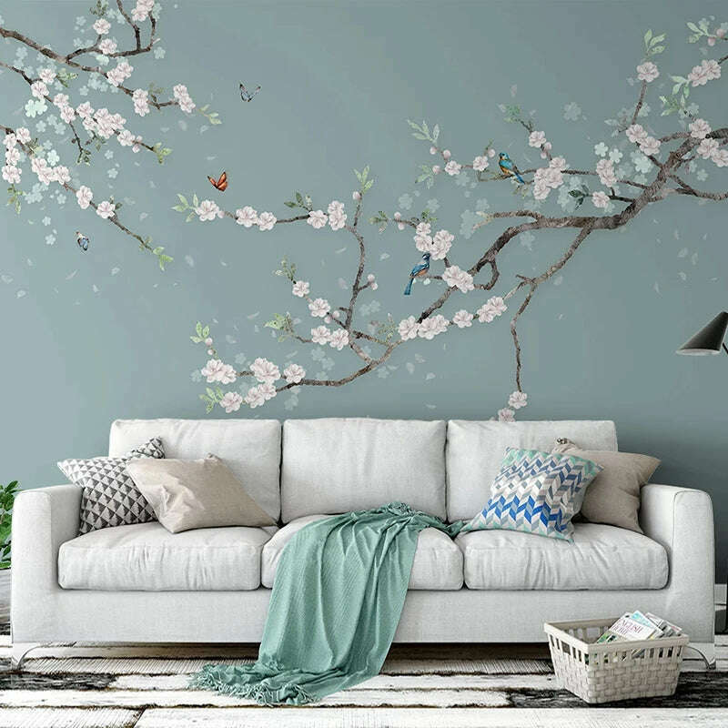 Chinese Style Hand Painted Flower And Bird Sofa TV Background 3D Photo Wallpaper Modern Bedroom Living Room Mural Wall Covering - KIMLUD