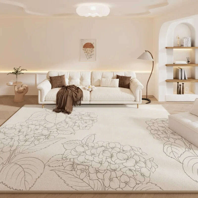 KIMLUD, Chinese Style Living Room Large Area Carpets Flower Pattern Bedroom Bedside Carpet White Cloakroom Rugs Black Line Balcony Rug, KIMLUD Womens Clothes