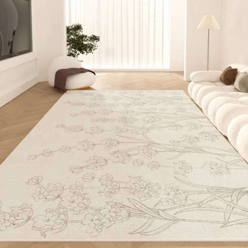 KIMLUD, Chinese Style Living Room Large Area Carpets Flower Pattern Bedroom Bedside Carpet White Cloakroom Rugs Black Line Balcony Rug, KIMLUD Womens Clothes