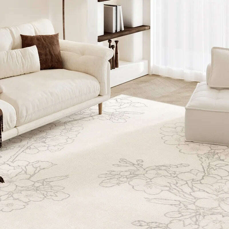 KIMLUD, Chinese Style Living Room Large Area Carpets Flower Pattern Bedroom Bedside Carpet White Cloakroom Rugs Black Line Balcony Rug, KIMLUD Womens Clothes