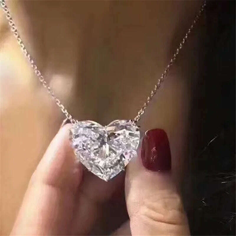 KIMLUD, choucong Big Heart Pendant 15mm AAAAA Zircon cz Real 925 Sterling silver Party Wedding Pendant Necklace for women Bridal jewelry, Default Title, KIMLUD Womens Clothes
