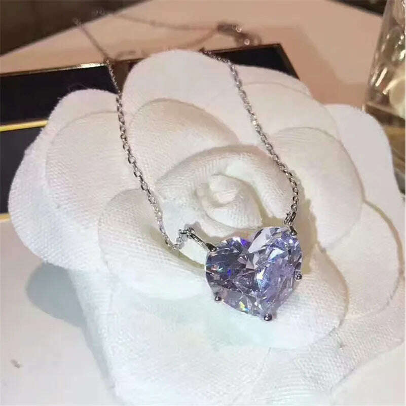 choucong Big Heart Pendant 15mm AAAAA Zircon cz Real 925 Sterling silver Party Wedding Pendant Necklace for women Bridal jewelry - KIMLUD
