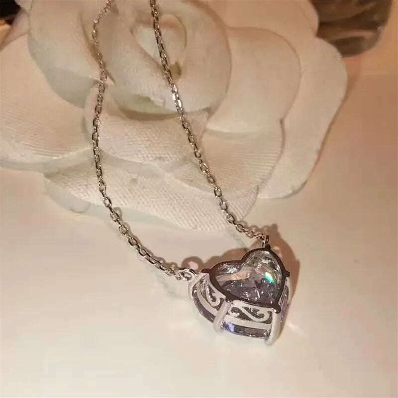 choucong Big Heart Pendant 15mm AAAAA Zircon cz Real 925 Sterling silver Party Wedding Pendant Necklace for women Bridal jewelry - KIMLUD