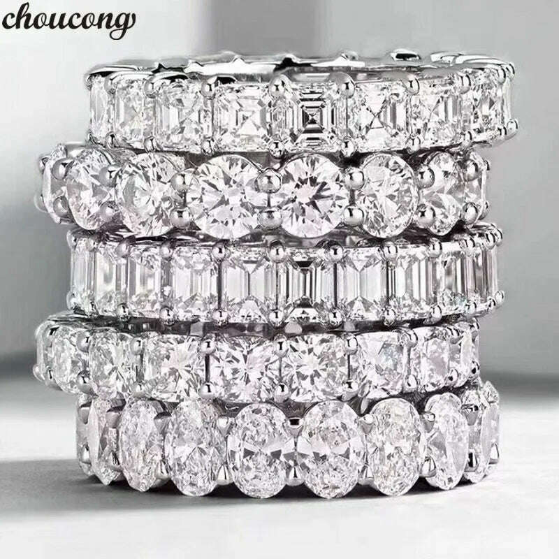 KIMLUD, choucong Multipl Cutting Eternity Promise Ring 5A Zircon Cz 925 Sterling Silver Engagement Wedding Band Rings for Women Men Gift, KIMLUD Womens Clothes