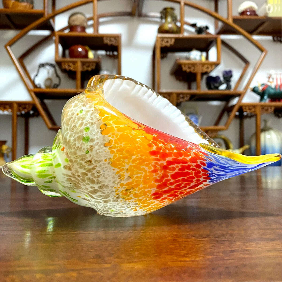 Christmas Gift Hand Blown Glass Seashell Conch Figurines Sculpture Fish Tank Table Decor Ocean Multicolor Nautical - KIMLUD