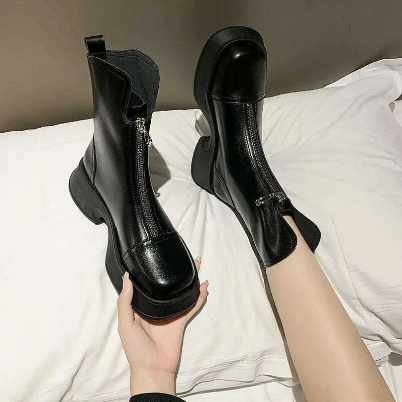 KIMLUD, Chunky Crystal Zipper Chelsea Boots Women Shoes 2023 New Winter Designer Fashion Ankle Boots Snow Punk Goth Gladiator Lady Shoes, Black-8051-2 / 35, KIMLUD APPAREL - Womens Clothes