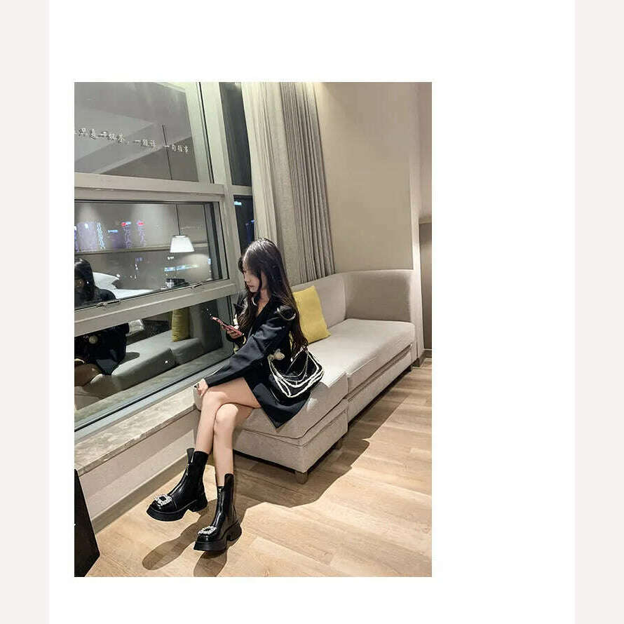 KIMLUD, Chunky Crystal Zipper Chelsea Boots Women Shoes 2023 New Winter Designer Fashion Ankle Boots Snow Punk Goth Gladiator Lady Shoes, KIMLUD Womens Clothes