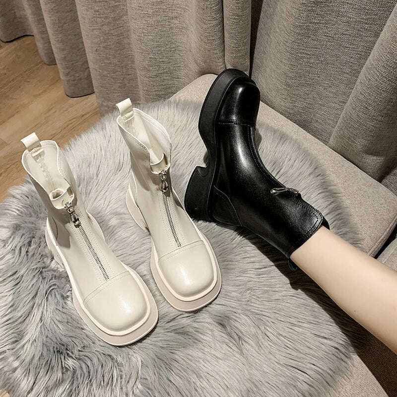 KIMLUD, Chunky Crystal Zipper Chelsea Boots Women Shoes 2023 New Winter Designer Fashion Ankle Boots Snow Punk Goth Gladiator Lady Shoes, KIMLUD Womens Clothes
