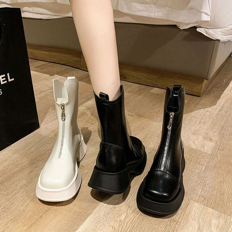 KIMLUD, Chunky Crystal Zipper Chelsea Boots Women Shoes 2023 New Winter Designer Fashion Ankle Boots Snow Punk Goth Gladiator Lady Shoes, KIMLUD Womens Clothes