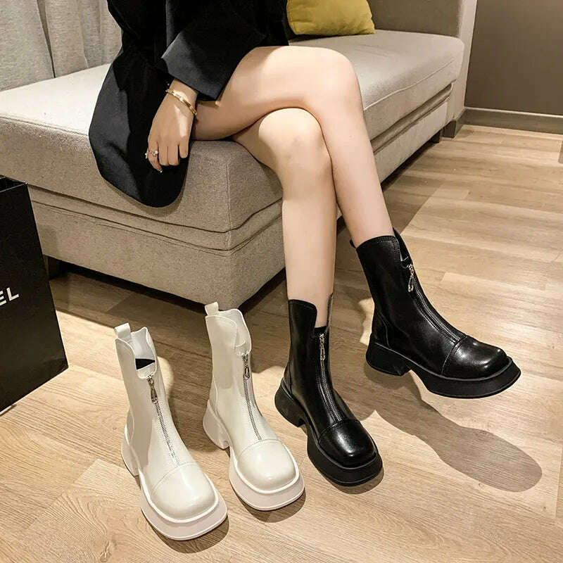 KIMLUD, Chunky Crystal Zipper Chelsea Boots Women Shoes 2023 New Winter Designer Fashion Ankle Boots Snow Punk Goth Gladiator Lady Shoes, KIMLUD Womens Clothes