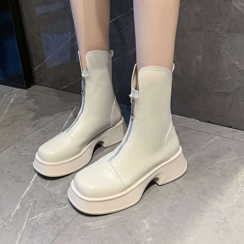 KIMLUD, Chunky Crystal Zipper Chelsea Boots Women Shoes 2023 New Winter Designer Fashion Ankle Boots Snow Punk Goth Gladiator Lady Shoes, KIMLUD Womens Clothes