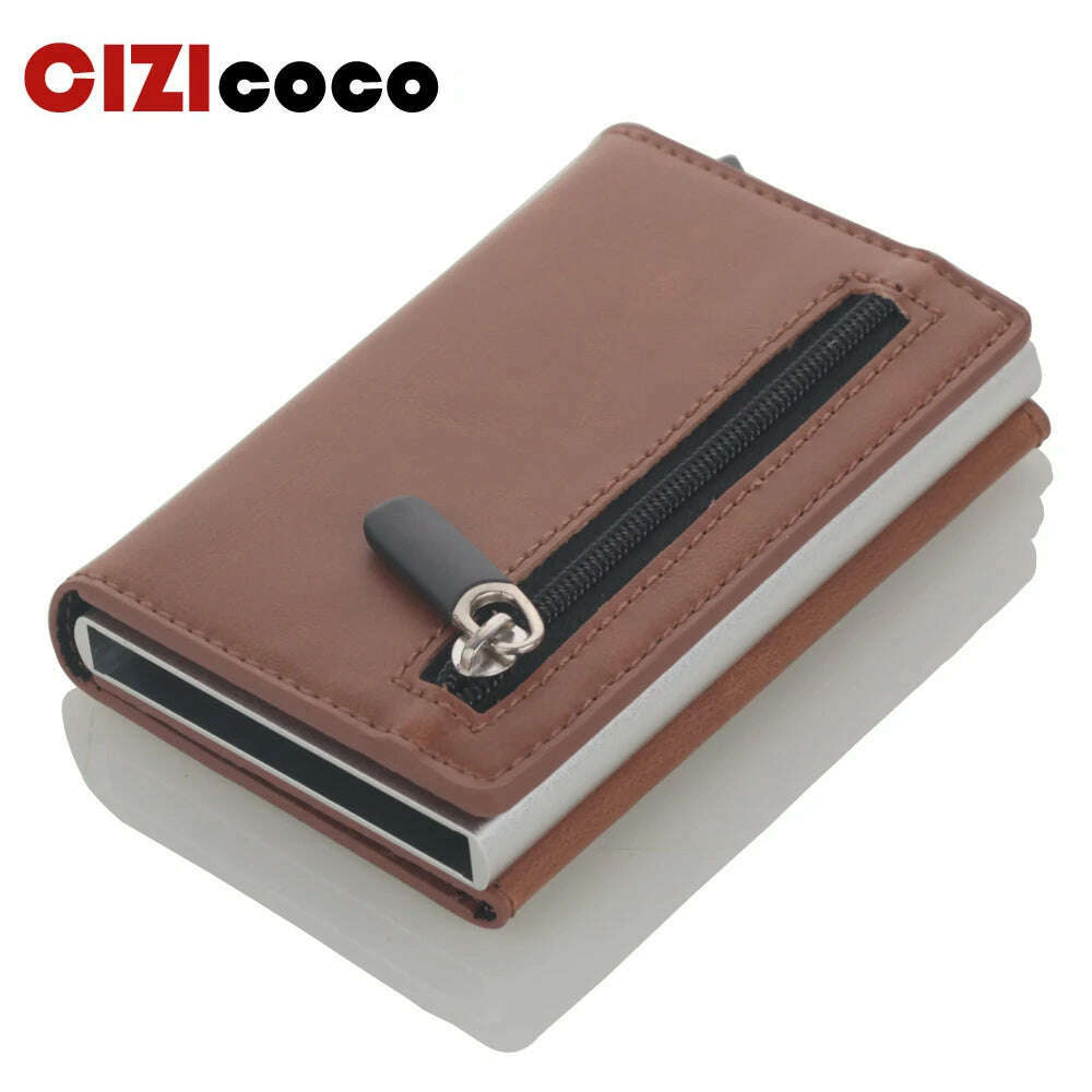 KIMLUD, Cizicoco Credit Card Holder 2020 New Aluminum Box Card Wallet RFID PU Leather Pop Up Card Case Magnet Carbon Fiber Coin Purse, KIMLUD Womens Clothes