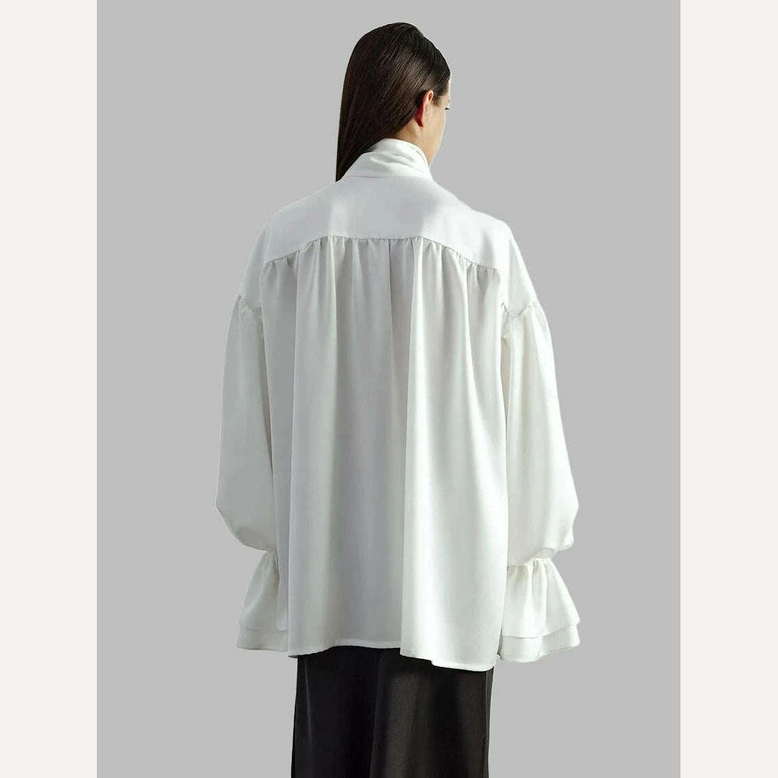 Clacive Casual Loose White Women'S Shirts 2024 Fashion Lapel Long Sleeve Office Blouses Elegant Lace-Up Ruffle Solid Top Female - KIMLUD