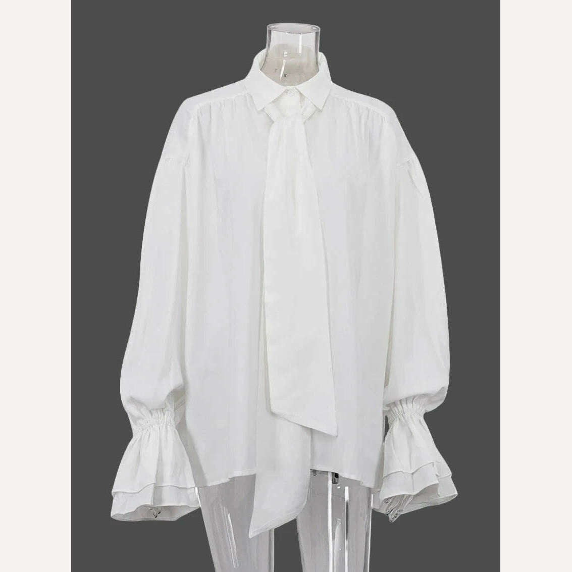 Clacive Casual Loose White Women'S Shirts 2024 Fashion Lapel Long Sleeve Office Blouses Elegant Lace-Up Ruffle Solid Top Female - KIMLUD