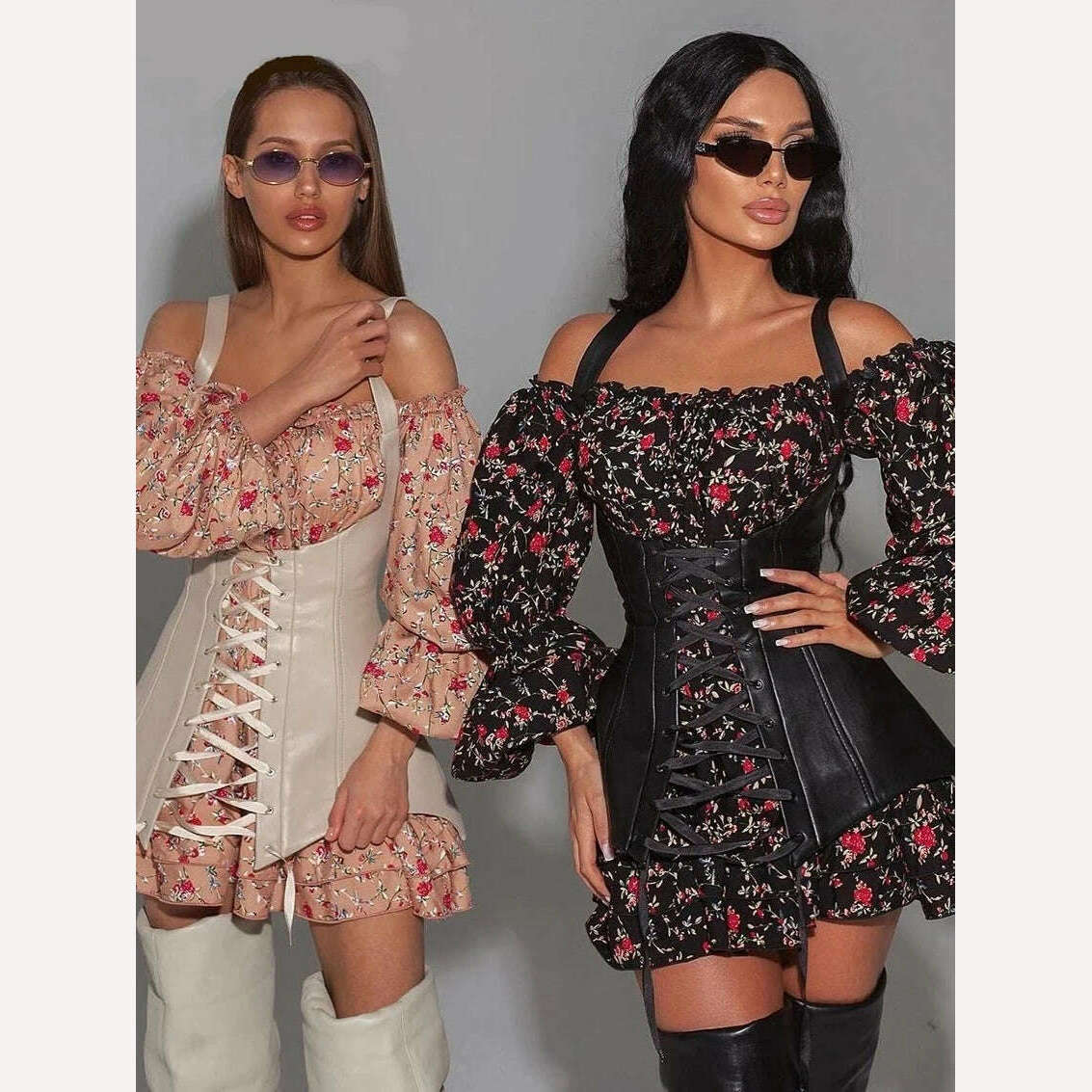 KIMLUD, Clacive Fashion Slim Print Womens Dresses 2023 Bodycon Slash Neck Long Sleeve Mini Dress Elegant Bandage Corset Female Dress, KIMLUD Womens Clothes