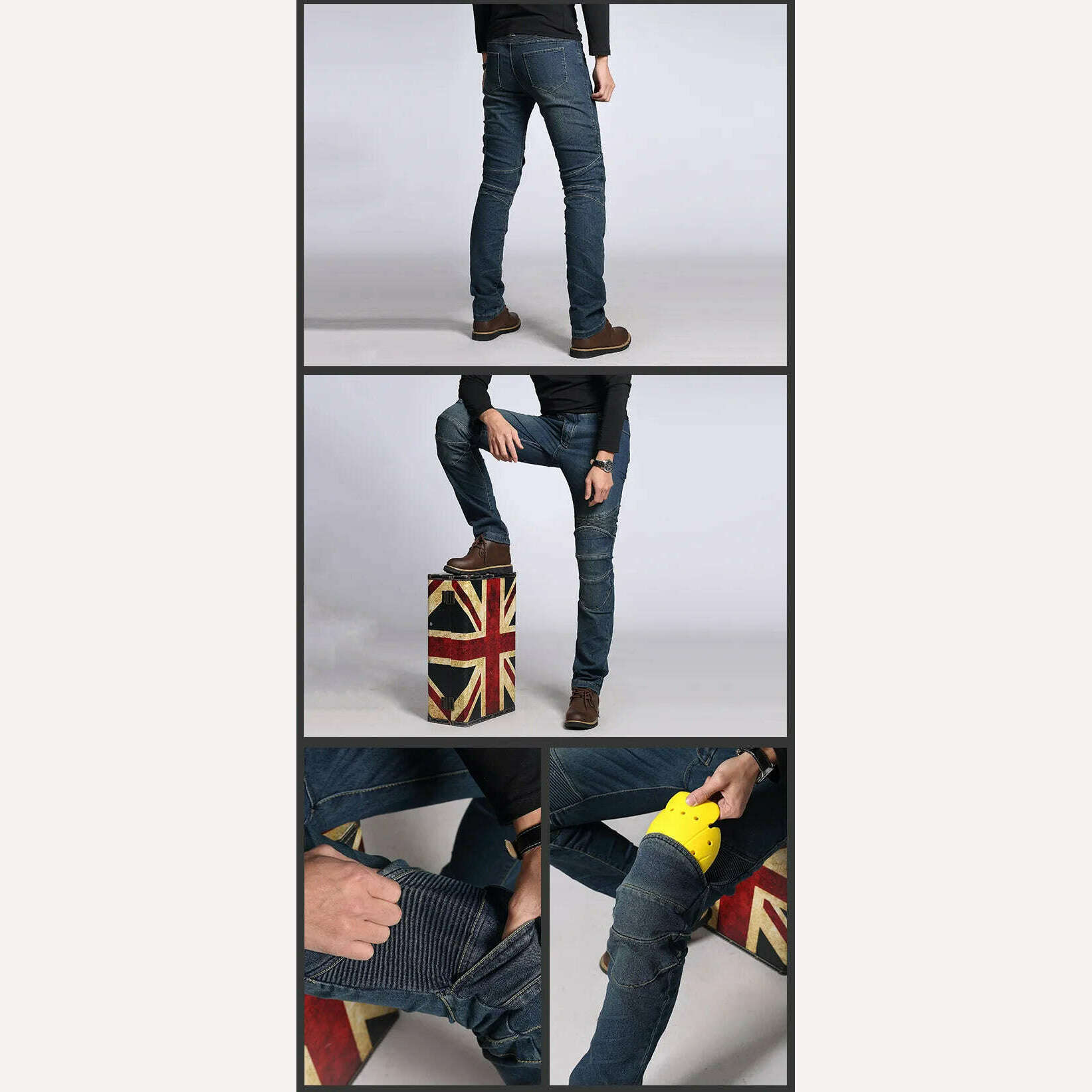 KIMLUD, Classic Black Blue Motorcycle Riding Jeans with Knee Hip Pads Motocross Racing Pants Motorbike Cycling Trousers Protective Pants, KIMLUD Womens Clothes