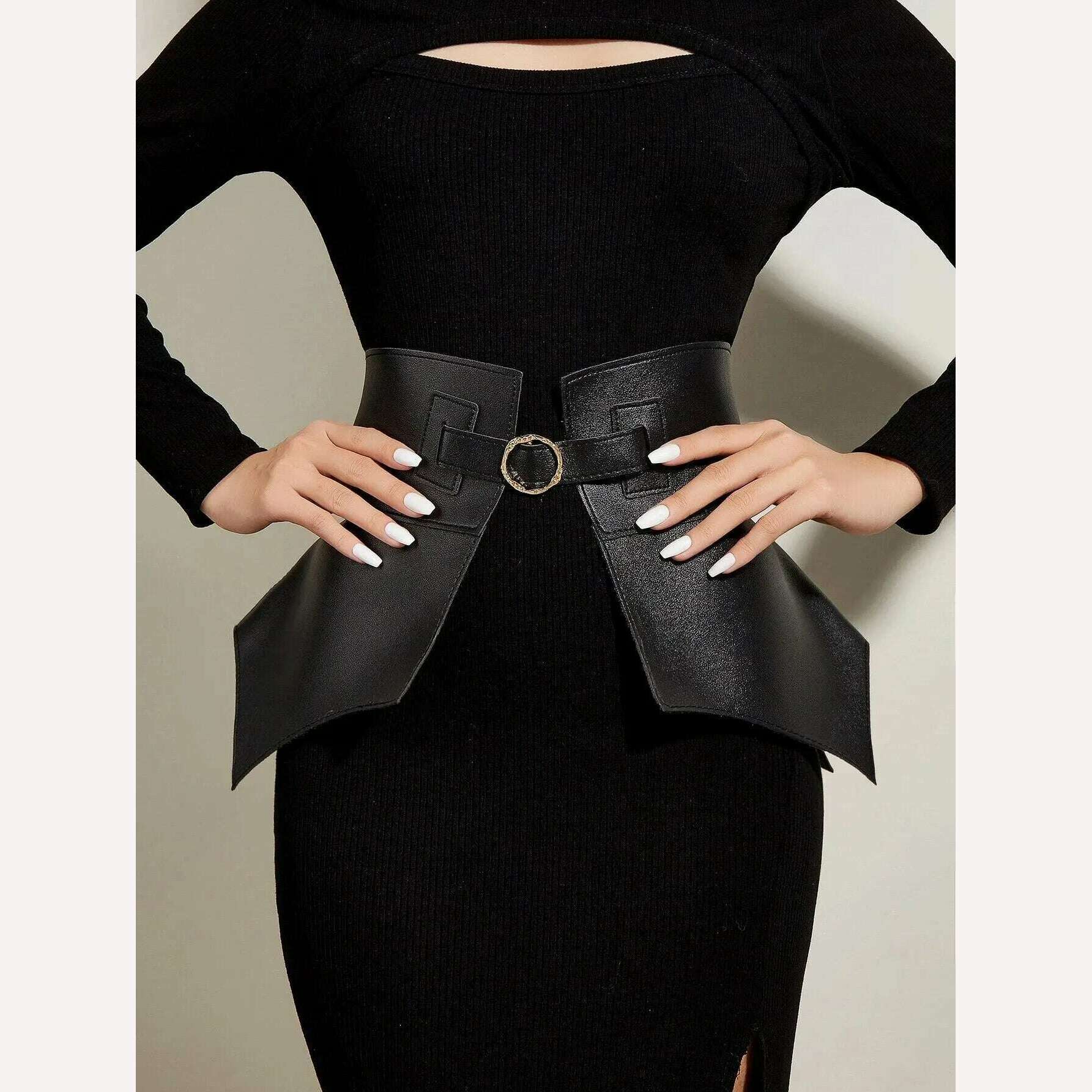 KIMLUD, Classic Black Court Style PU Leather Long and Wide Belt Punk Style Women's Fashion Autumn and Winter PU Belts Corsets for Women, 120cm / Black, KIMLUD APPAREL - Womens Clothes
