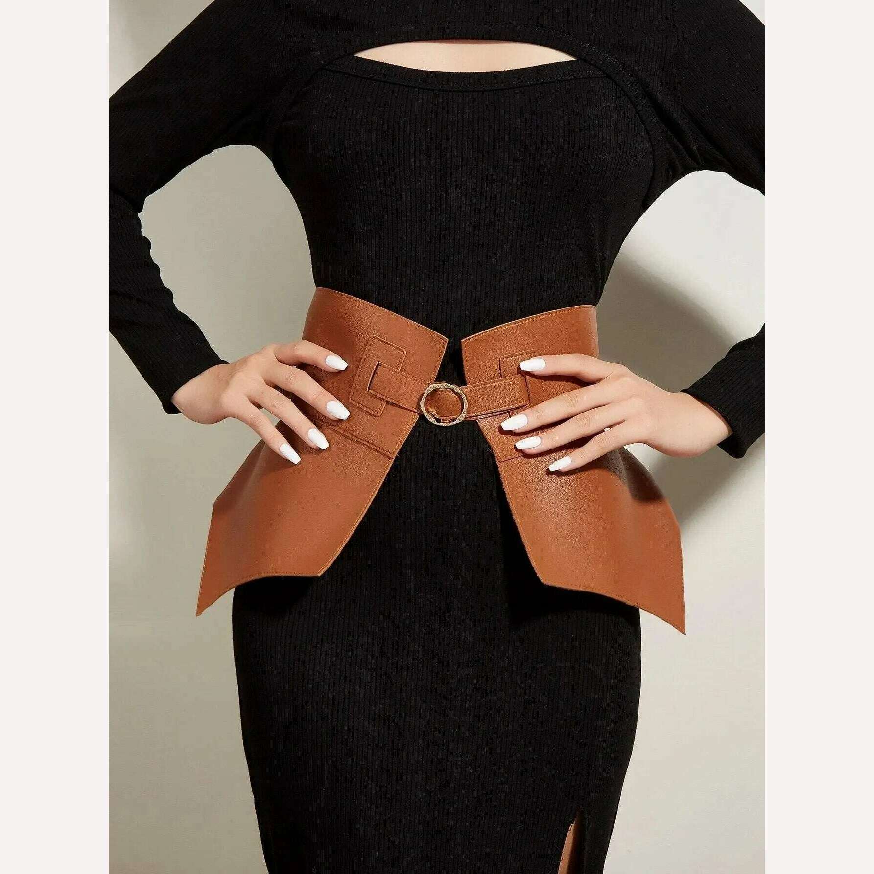 KIMLUD, Classic Black Court Style PU Leather Long and Wide Belt Punk Style Women's Fashion Autumn and Winter PU Belts Corsets for Women, 110cm / CAMEL, KIMLUD APPAREL - Womens Clothes