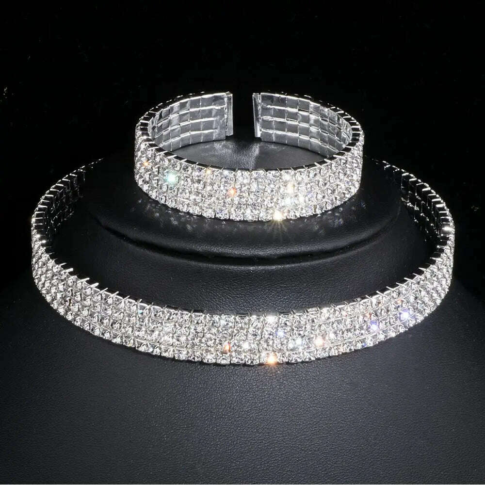 KIMLUD, Classic Elegant Tassel Crystal Bridal Jewelry Sets African Rhinestone Wedding Necklace Earrings Bracelet Sets WX081, 4 Lays, KIMLUD Womens Clothes