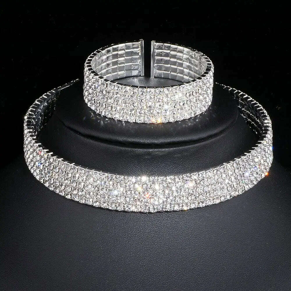 KIMLUD, Classic Elegant Tassel Crystal Bridal Jewelry Sets African Rhinestone Wedding Necklace Earrings Bracelet Sets WX081, 5 Lays, KIMLUD Womens Clothes