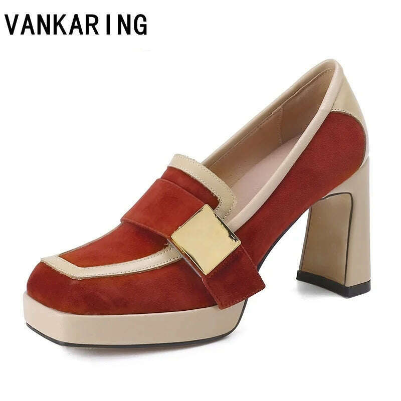 KIMLUD, classic Mary Janes woman party shoes pumps new design high heels mixed color genuine leather shoes women pumps female footwear, zhuanhong / 34, KIMLUD APPAREL - Womens Clothes