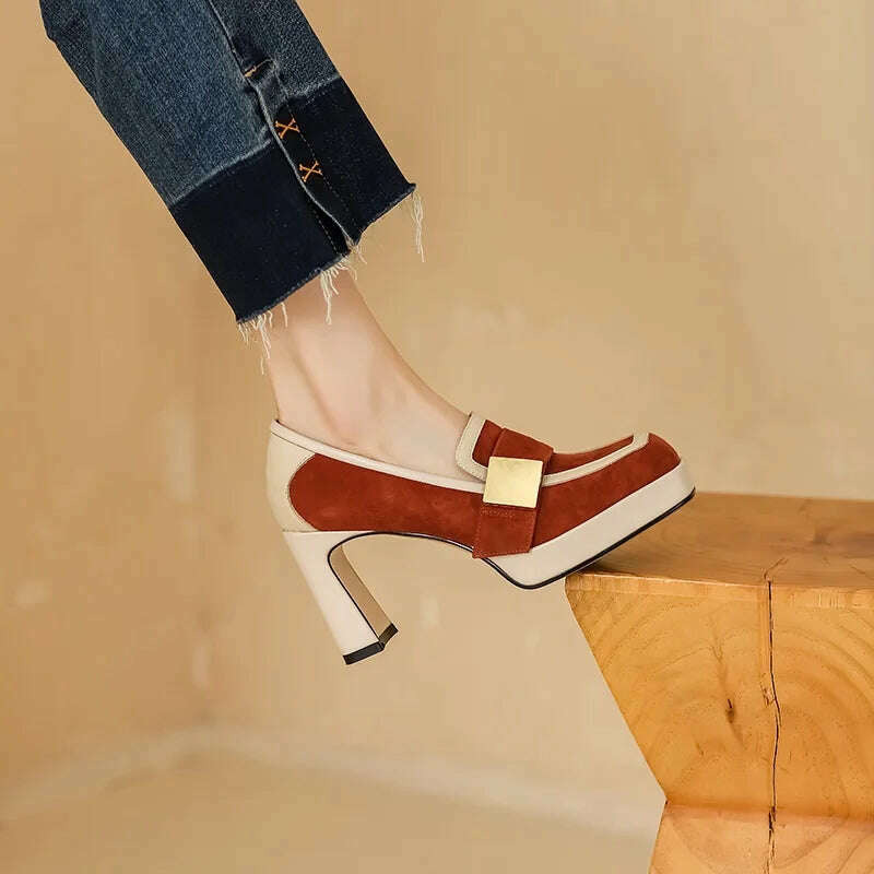 KIMLUD, classic Mary Janes woman party shoes pumps new design high heels mixed color genuine leather shoes women pumps female footwear, KIMLUD Womens Clothes