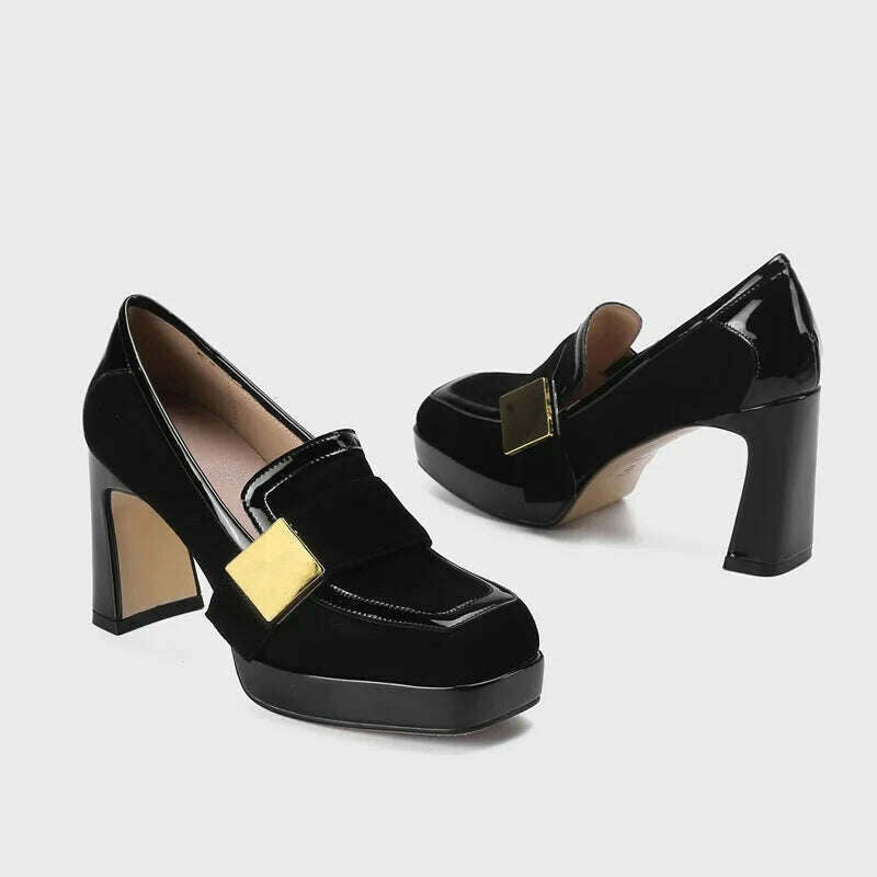 KIMLUD, classic Mary Janes woman party shoes pumps new design high heels mixed color genuine leather shoes women pumps female footwear, KIMLUD Womens Clothes
