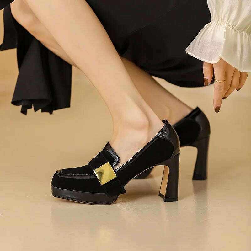 KIMLUD, classic Mary Janes woman party shoes pumps new design high heels mixed color genuine leather shoes women pumps female footwear, KIMLUD Womens Clothes