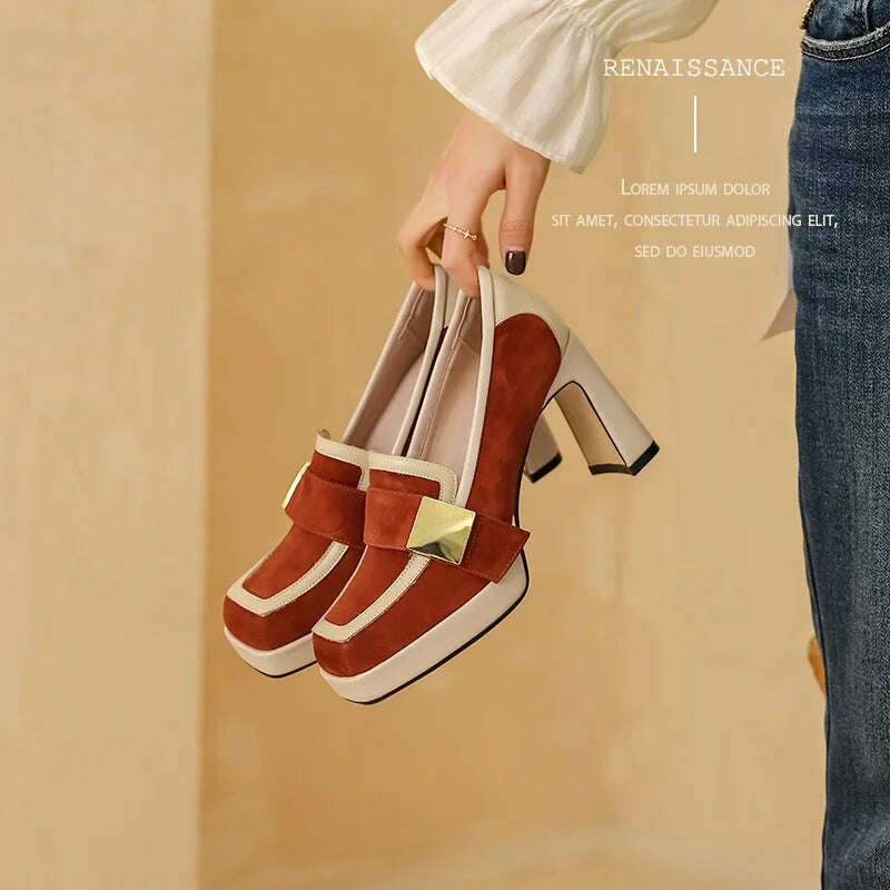 KIMLUD, classic Mary Janes woman party shoes pumps new design high heels mixed color genuine leather shoes women pumps female footwear, KIMLUD Womens Clothes