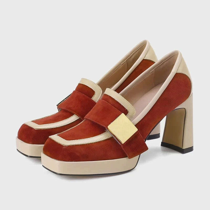 KIMLUD, classic Mary Janes woman party shoes pumps new design high heels mixed color genuine leather shoes women pumps female footwear, KIMLUD Womens Clothes