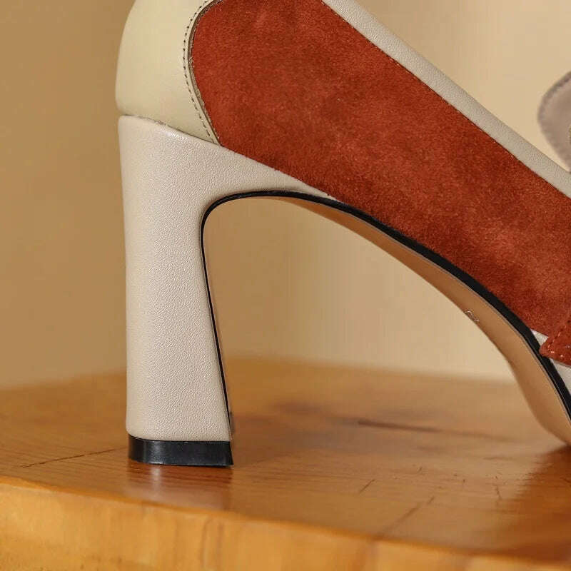 KIMLUD, classic Mary Janes woman party shoes pumps new design high heels mixed color genuine leather shoes women pumps female footwear, KIMLUD Womens Clothes