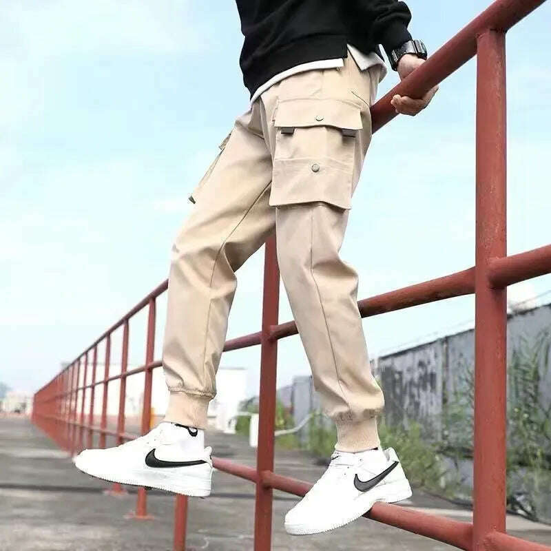 KIMLUD, Classic Streetwear Casual Men Ribbons Harem Jogging Pants Male Slim Fit Spring Cargo Pants Multi-Pockets Women Trousers Jo, KIMLUD Womens Clothes