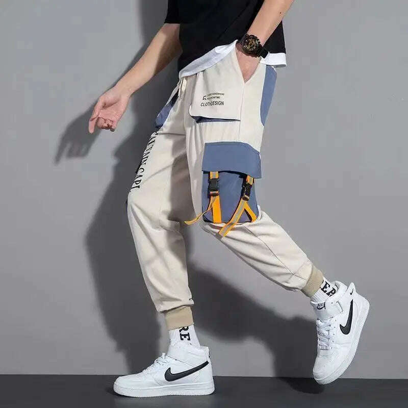 KIMLUD, Classic Streetwear Casual Men Ribbons Harem Jogging Pants Male Slim Fit Spring Cargo Pants Multi-Pockets Women Trousers Jo, KIMLUD Womens Clothes
