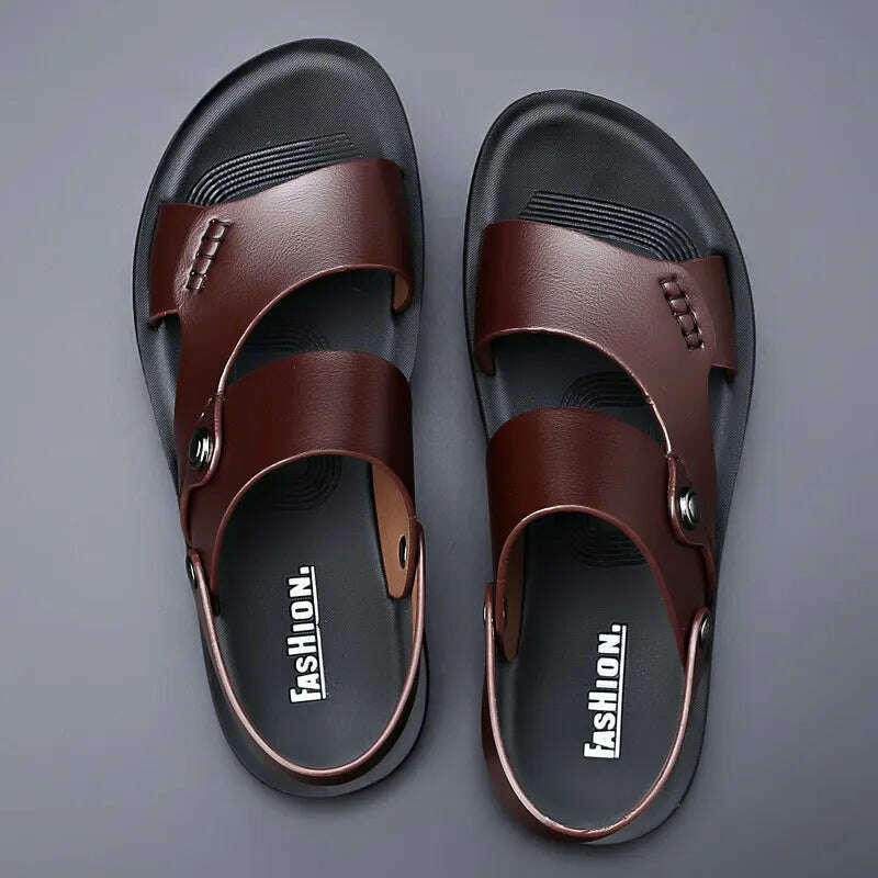 KIMLUD, Classic Summer Men's Sandals Genuine Leather Sandals for Men Outdoor Beach SlippersOutdoor New Leather Shoes Sandalias De Hombre, brown / 41, KIMLUD APPAREL - Womens Clothes
